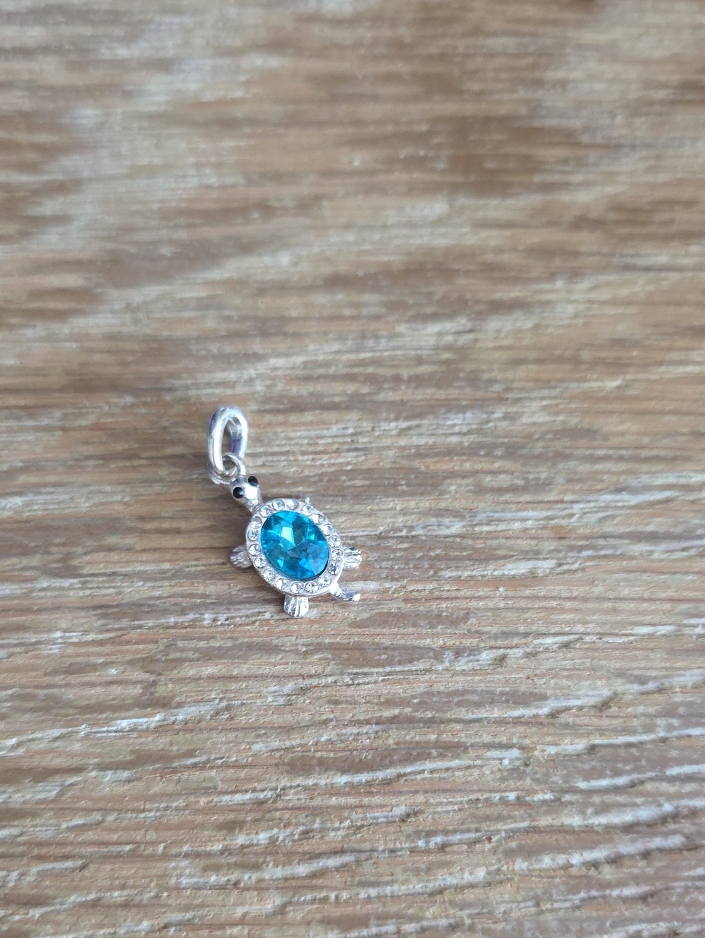 Silver Turtle Pendant Charm with Blue Gem